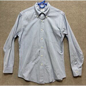 Brooks Brothers Men's 15-33 Shirt Long Sleeve Blue Black Strips Preppy Casual